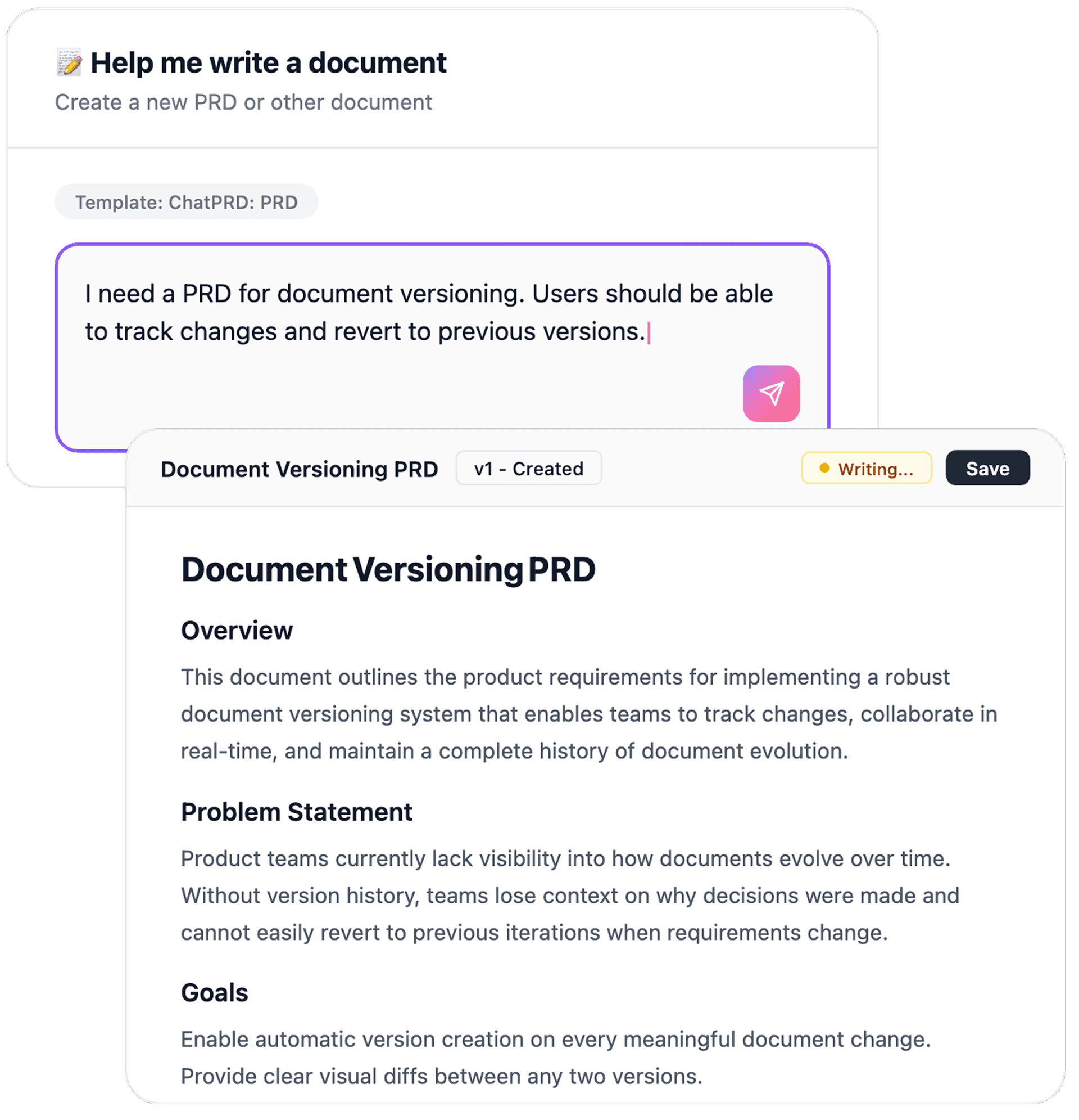 Write your doc — ChatPRD document creation and PRD generation