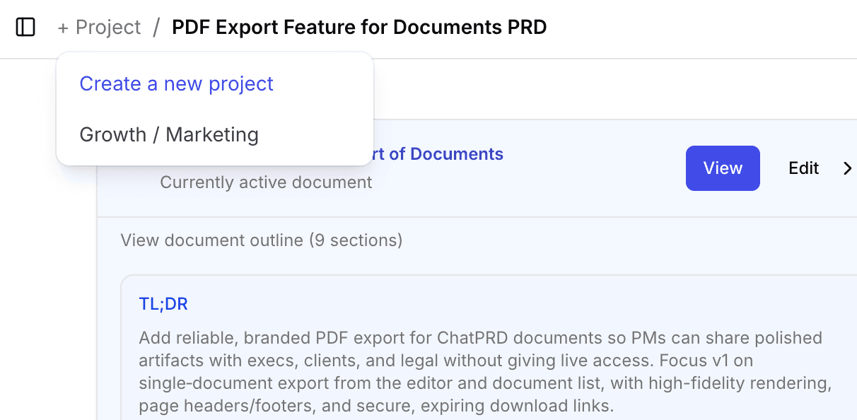Moving Projects in ChatPRD