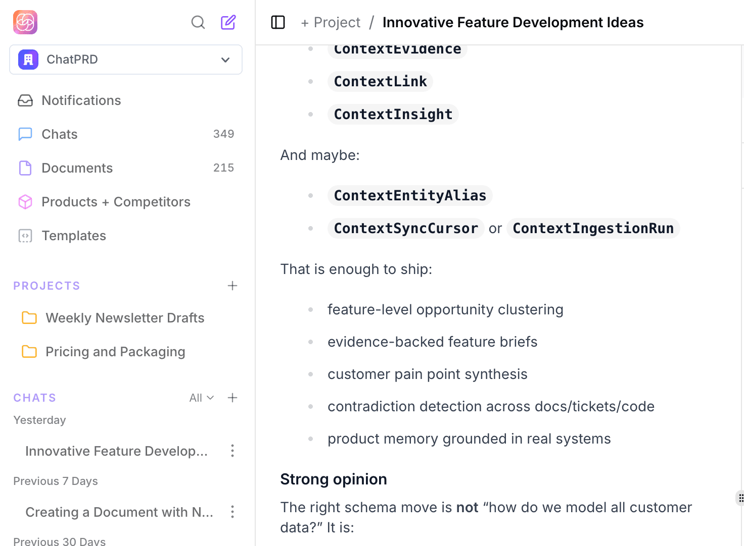 Redesigned Sidebar — ChatPRD newsletter image