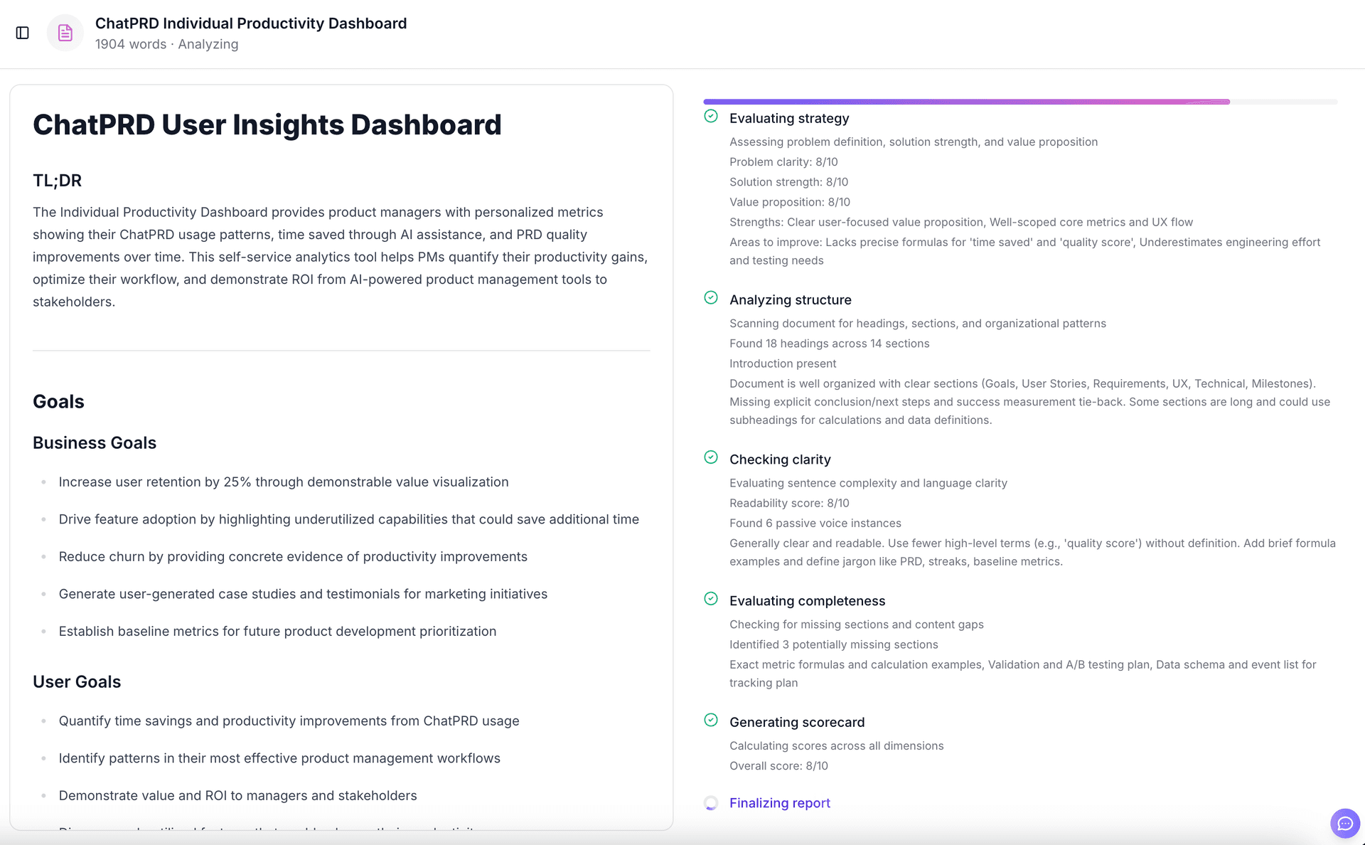 Analysis in progress showing evaluation steps