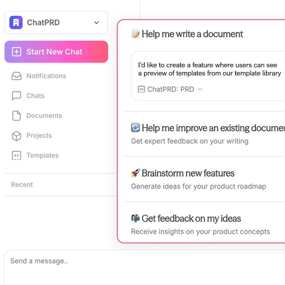 ChatPRD PRD generation quickstart interface
