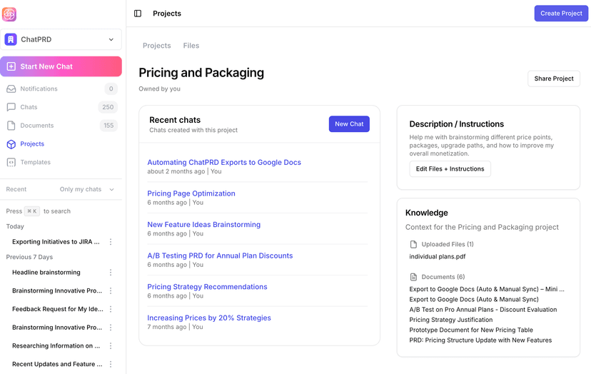 ChatPRD project collaboration interface